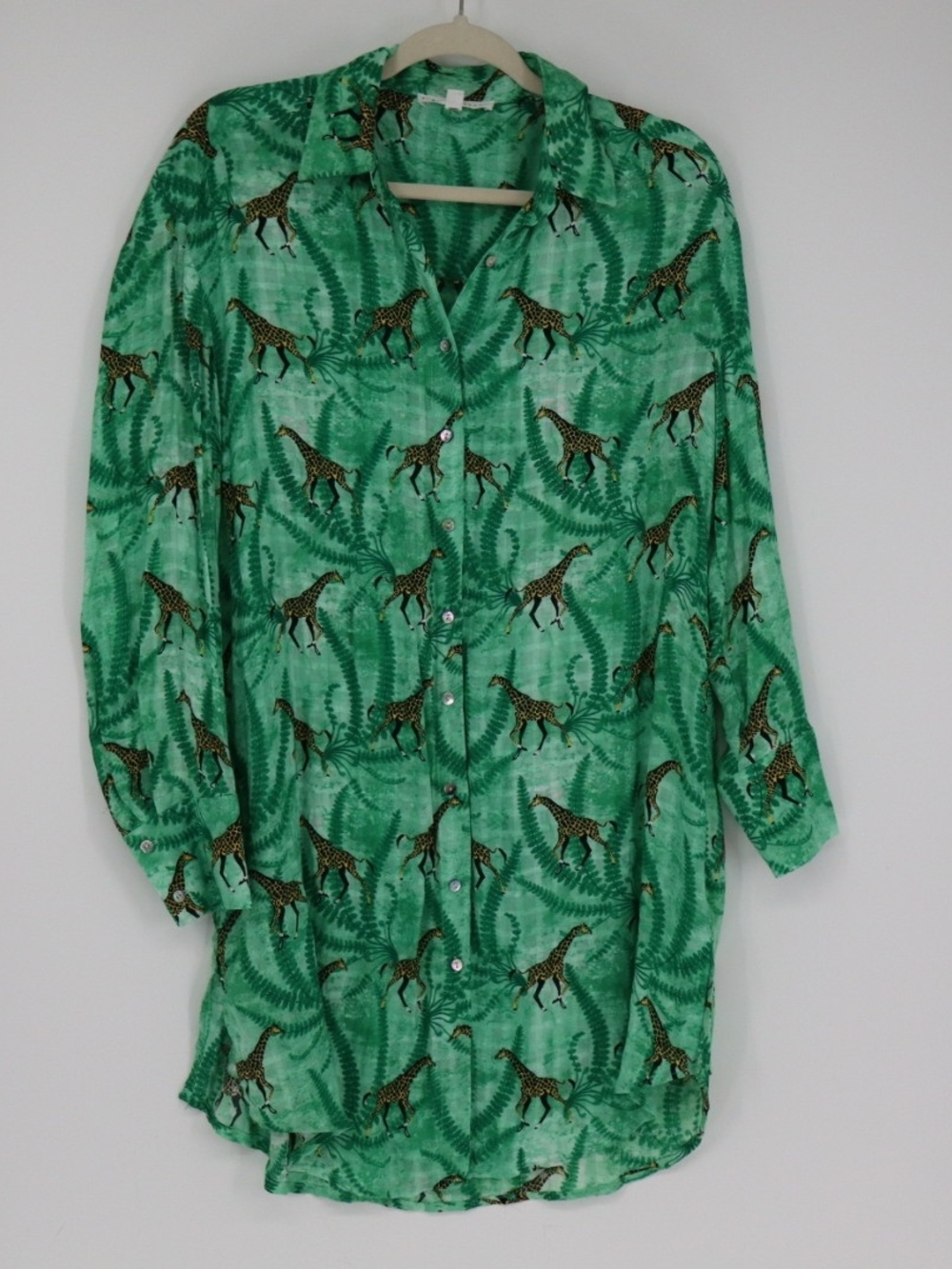 Jane + Delancey Giraffe Shirt Dress Women’s Small Green Jungle Novelty Rayon